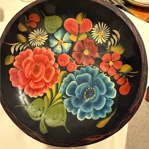 Vintage Mexican Hand-Painted Wooden Batea Bowl (c. 1970)